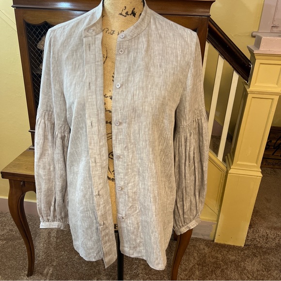 Lafayette 148 Lilo Button Down Linen Blouse in Mink Grey Melange.  Size M.  EUC. - Picture 10 of 16